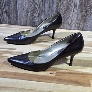 Sam & Libby Black Leather Kitten‎ Heel Pumps Pointed Toe Dress Shoes 7.5M Black